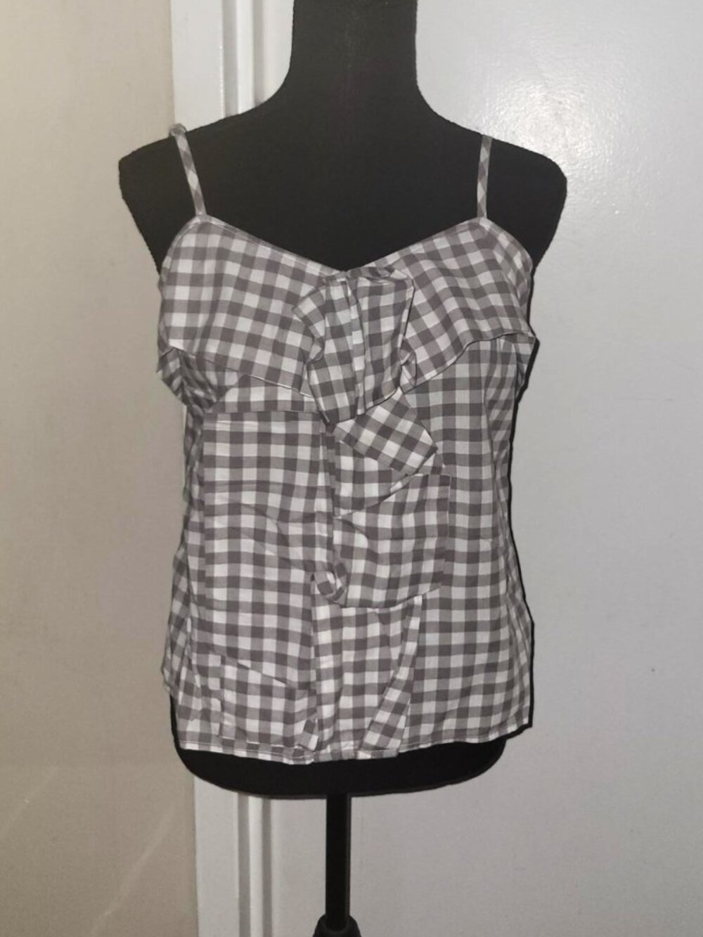 Jacob Gray/White Check - Ruffled Front Blouse - M